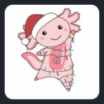 Axolotl Merry Christmas Winter Animals Axolotls Square Sticker<br><div class="desc">The axolotl for Christmas with fairy lights. Funny animals with gifts and snow for the holidays. Also funny for Christmas in July. Axolotls are cute animals and perfect for Christmas.</div>