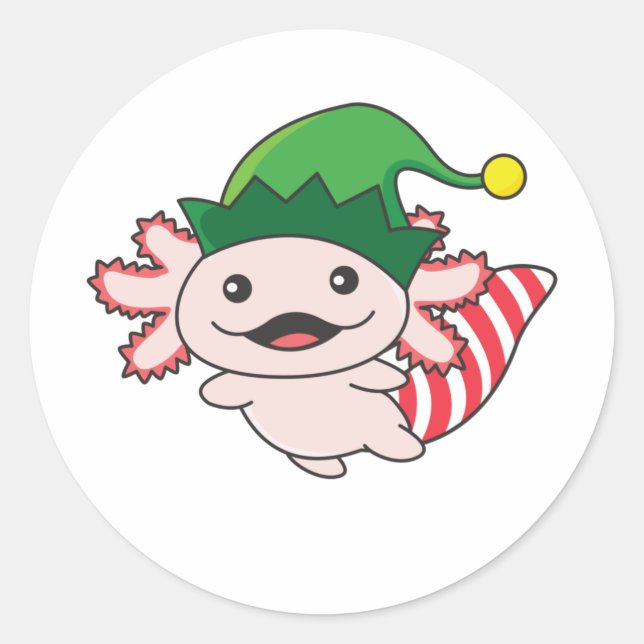 Axolotl Merry Christmas Winter Elf Axolotl Classic Classic Round Sticker (Front)