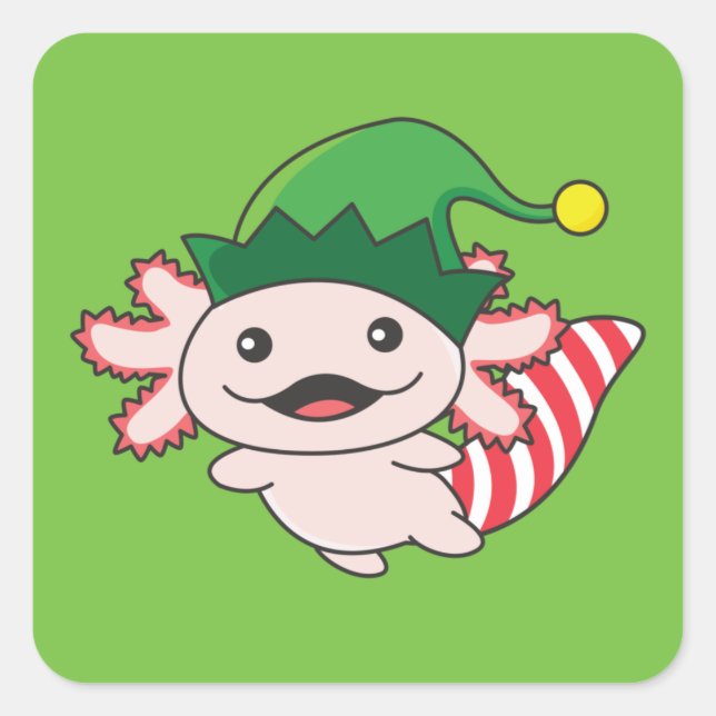 Axolotl Merry Christmas Winter Elf Axolotl Square  Square Sticker (Front)