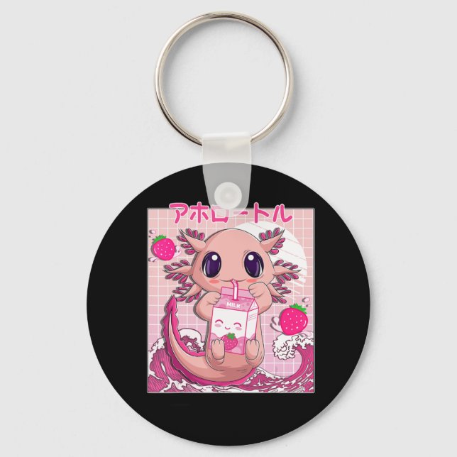 Axolotl Pastel Goth Strawberry Milk Shake Anime Ae Keychain (Front)