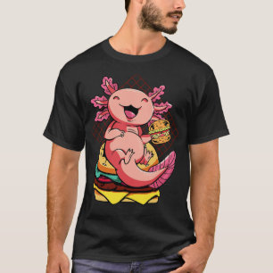 Axolotl Pet Cute Eating Burger And Drinks T-Shirt