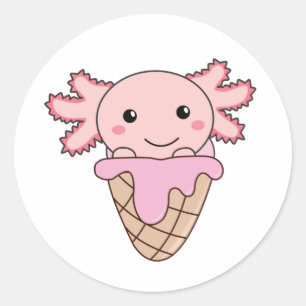 Axolotl Pink Ice Cream Waffle Sweet Animals Classi Classic Round Sticker