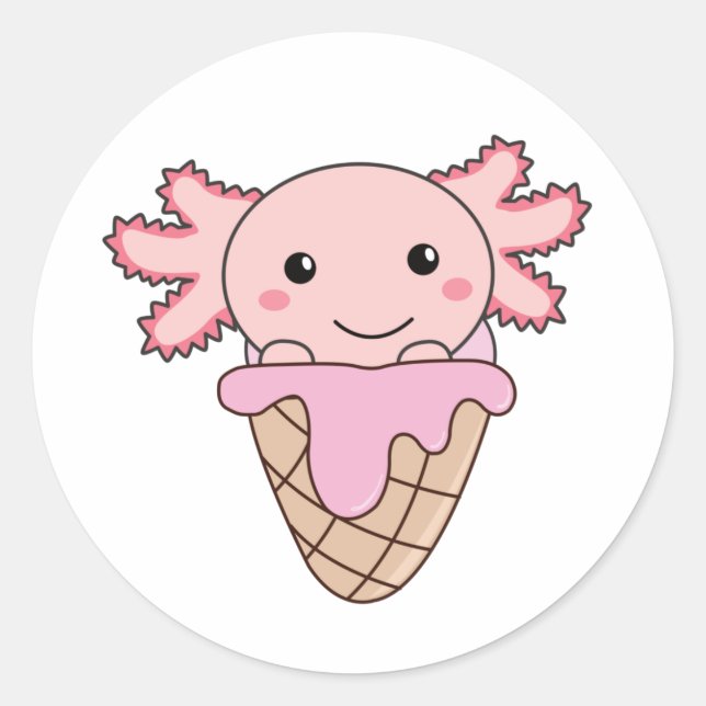 Axolotl Pink Ice Cream Waffle Sweet Animals Classi Classic Round Sticker (Front)