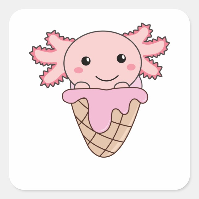 Axolotl Pink Ice Cream Waffle Sweet Animals Square Sticker (Front)