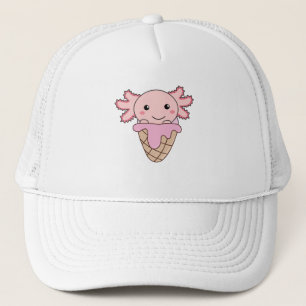 Axolotl Pink Ice Cream Waffle Sweet Animals Trucker Hat