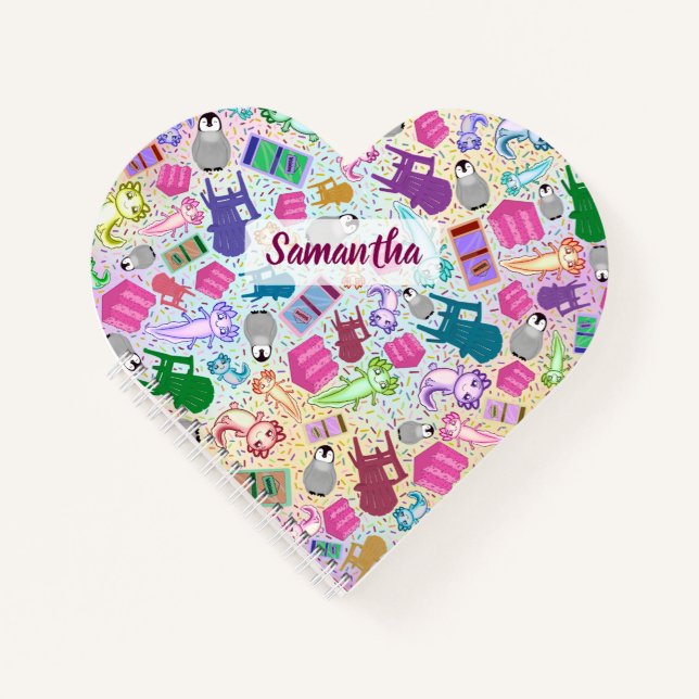 Axolotl Pink Stairs Custom Heart Spiral Notebook (Front)