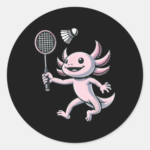 Axolotl Playing Badminton Player Shuttle Sport  Classic Round Sticker