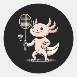 Axolotl Playing Badminton Player Shuttle Sport  Classic Round Sticker