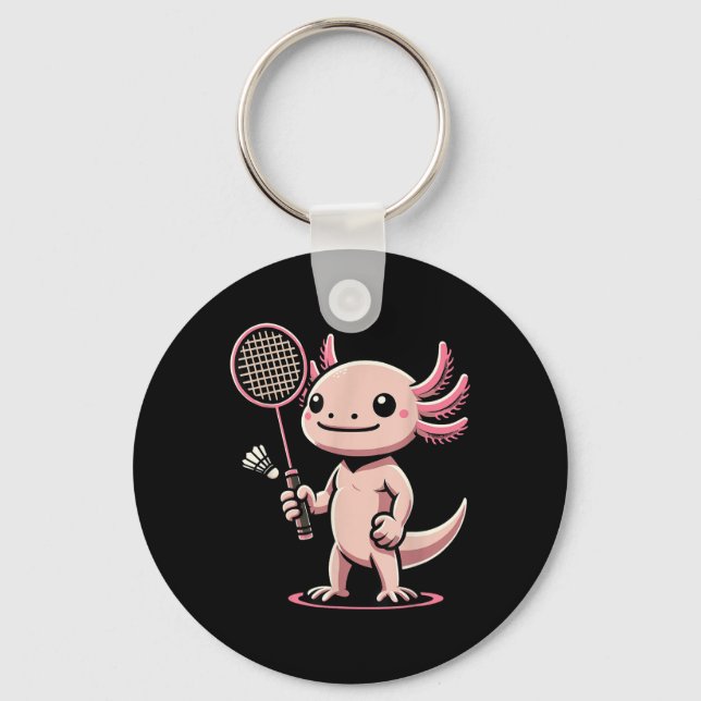 Axolotl Playing Badminton Player Shuttle Sport  Keychain (Front)