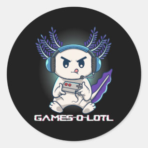 Axolotl Playing Console Video Games Gamesolotl Gam Classic Round Sticker