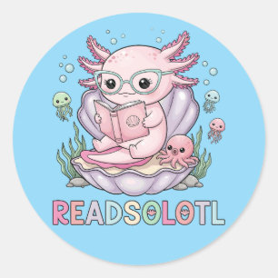 Axolotl Reading Book in Pastel Colors Classic Round Sticker