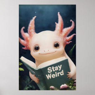 Axolotl Reading Stay Weird Book Print Cute Wall