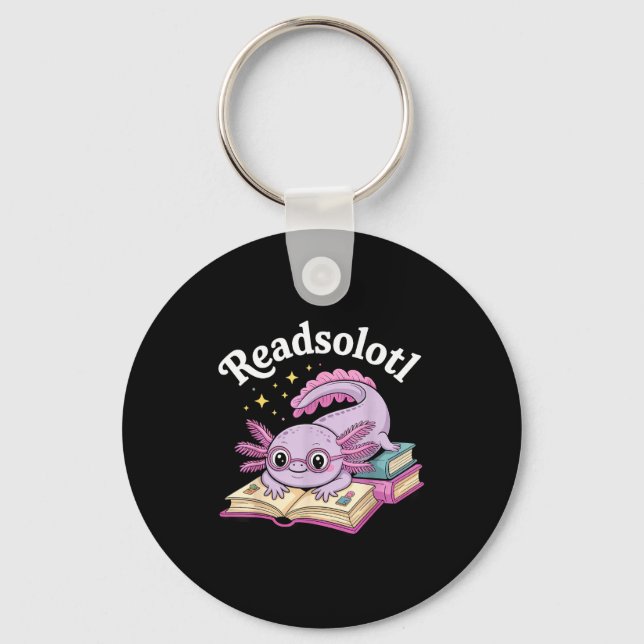 Axolotl readsolotl funny reading cute kawaii keychain (Front)