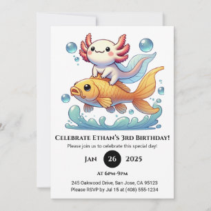 Axolotl Riding Goldfish Birthday Invitation