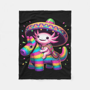 Axolotl Riding Pinata Cinco De Mayo Sombrero Ponch Fleece Blanket