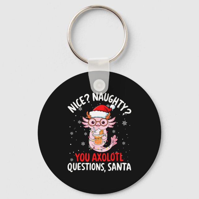 Axolotl Santa Hat Axolotl Questions Christmas Boys Keychain (Front)