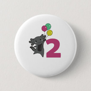 Axolotl Second Birthday Balloons For Kids 2 Inch Round Button