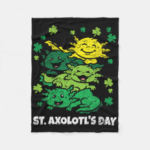 Axolotl St Patricks Day Cute Animal Shamrock Clove Fleece Blanket