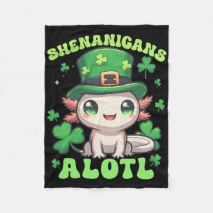 Axolotl St. Patrick's Day Shenanigans Alotl  Fleece Blanket