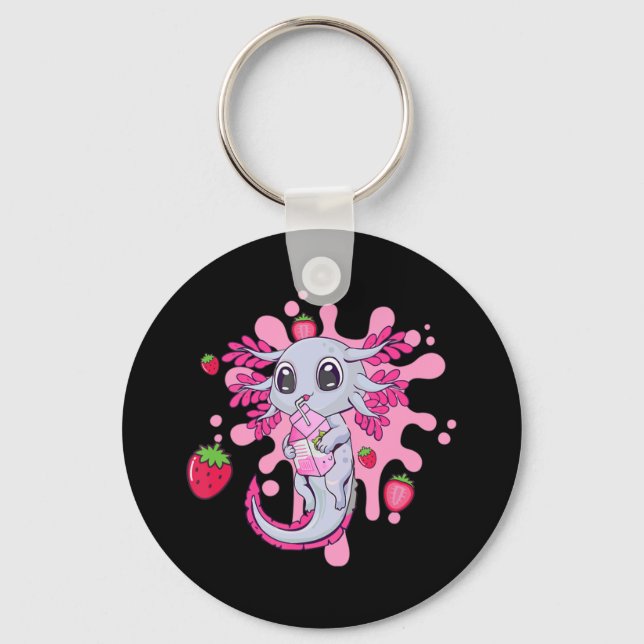 Axolotl Strawberry Milk Cute Kawaii Anime Gift Gir Keychain (Front)