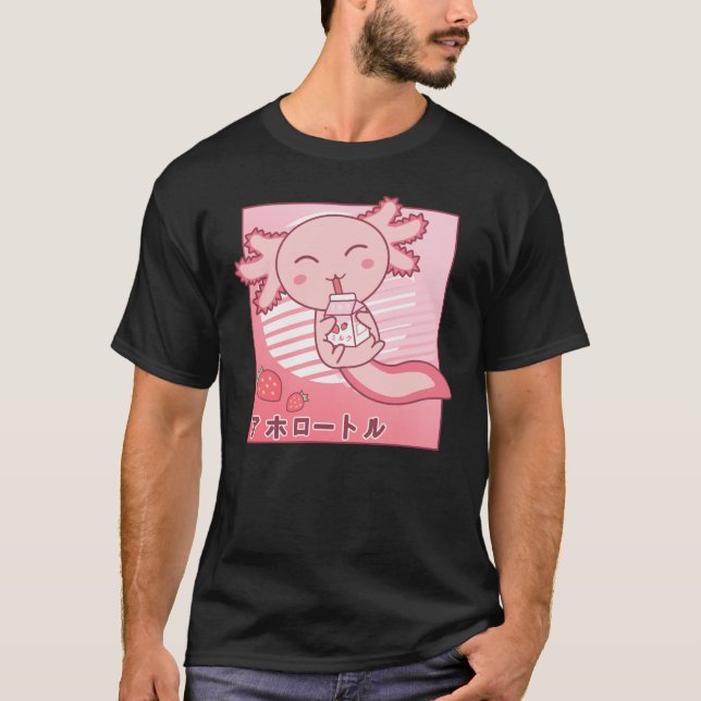 Axolotl Strawberry Milk Retro Kawaii Japan Axolotl T-Shirt (Front)