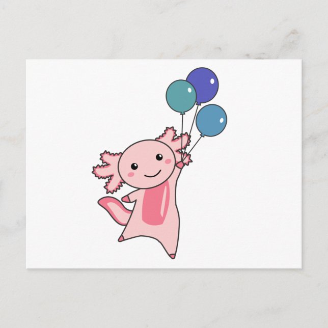 Axolotl Sweet Animal Flies With Balloons Up Postcard (Front)