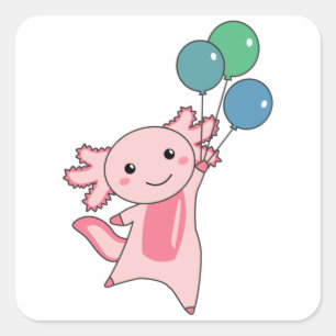 Axolotl Sweet Animal Flies With Balloons Up Square Sticker