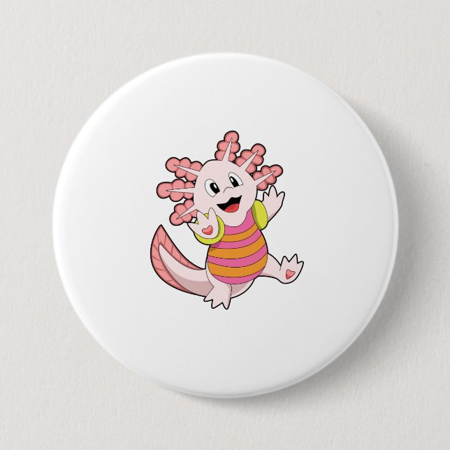 Axolotl Swimming 3 Inch Round Button (Front)