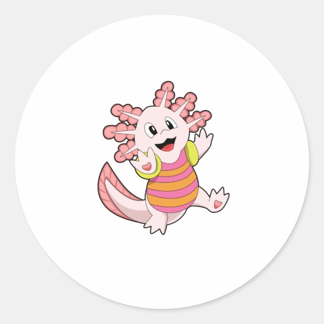 Axolotl Swimming Classic Round Sticker (Front)