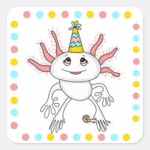 Axolotl Themed Birthday Party  Square Sticker