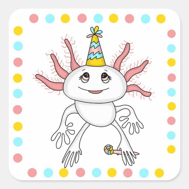 Axolotl Themed Birthday Party  Square Sticker (Front)