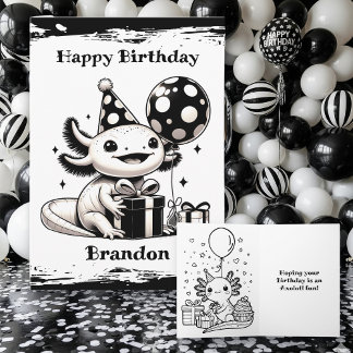Axolotl Themed Birthday with Colouring Page Card