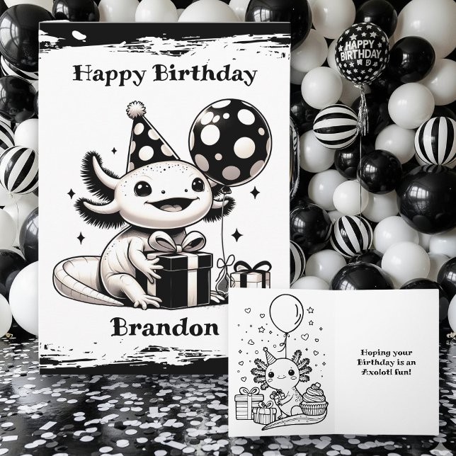 Axolotl Themed Birthday with Colouring Page Card (Creator Uploaded)