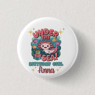 Axolotl Under the Sea Birthday Girl Cute Ocean 1 Inch Round Button