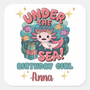 Axolotl Under the Sea Birthday Girl Cute Ocean Square Sticker
