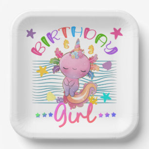 Axolotl Unicorn Birthday Girl Party Theme Colourfu Paper Plate