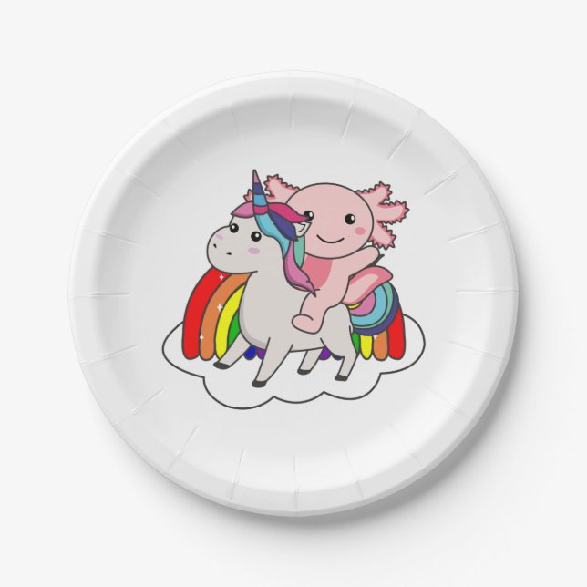 Axolotl Unicorn Rainbow Animals Unicorns Paper Plate (Front)