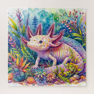 Axolotl Vibrant Watercolor Art Jigsaw Puzzle