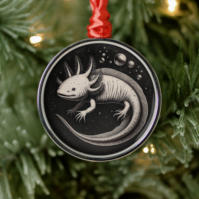 Axolotl Vintage Illustration  Metal Ornament (Tree)