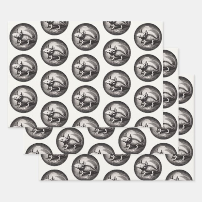 Axolotl Vintage Illustration Wrapping Paper Sheet (Set)