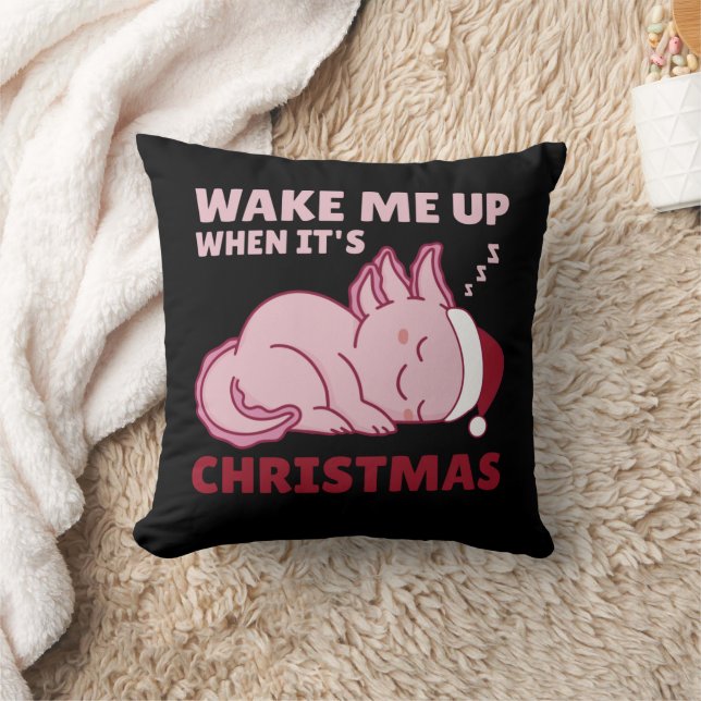 Axolotl Wake Me Up When It's Christmas Throw Pillo Pillow (Blanket)