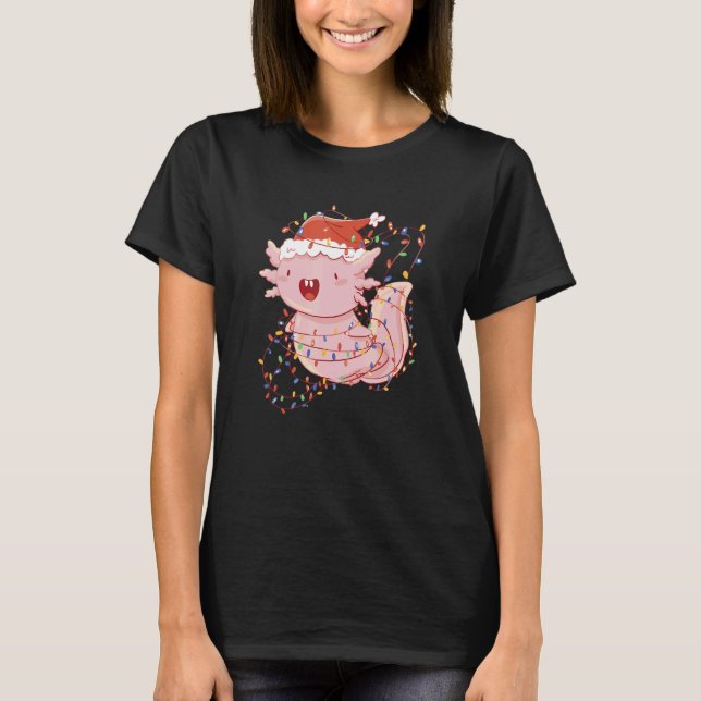 Axolotl Wearing A Santa Hat And Tangled In Christm T-Shirt (Front)