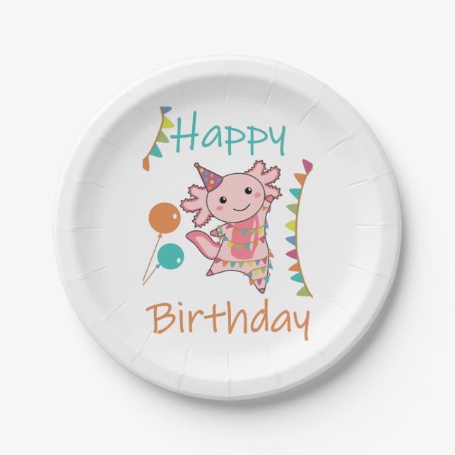 Axolotl Wishes Happy Birthday To You Axolotls Adul Paper Plate (Front)