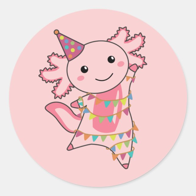 Axolotl Wishes Happy Birthday To You Axolotls Clas Classic Round Sticker (Front)
