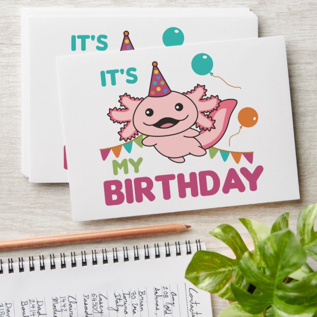 Axolotl Wishes It's My Birthday Cute Axolotls Enve Envelope (Stacked)