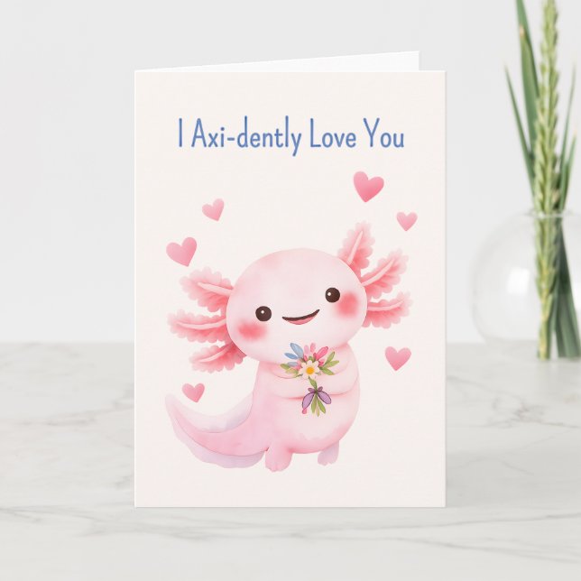 Axolotl With a Bouquet Salamander love Holiday Card (Front)