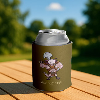Axolotl With An Axe Gladiator Warrior Artwork Can Cooler