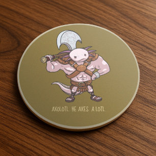 Axolotl With An Axe Gladiator Warrior Artwork Coaster