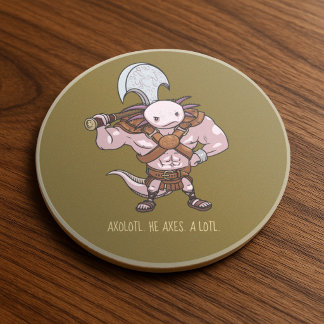 Axolotl With An Axe Gladiator Warrior Artwork Coaster