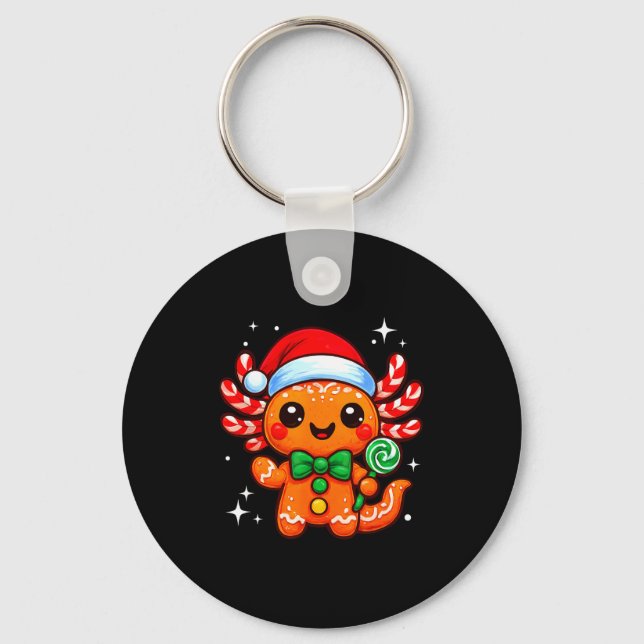 Axolotl Xmas Hat Santa Cute Funny Christmas Pajama Keychain (Front)